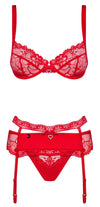 Rotes 3-teiliges Set Heartina aus Spitze mit Strassschmuck von Obsessive – Ansicht 3