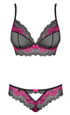 Schwarzes BH- und Slip-Set Tulia aus zweifarbiger Spitze von Obsessive – Ansicht 6