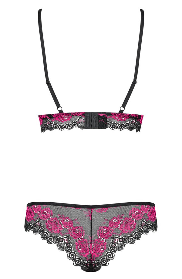 Schwarzes BH- und Slip-Set Tulia aus zweifarbiger Spitze von Obsessive – Ansicht 7