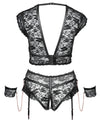 Schwarzes Set aus BH und Straps-Slip ouvert mit roségoldenen Elementen von Cottelli BONDAGE – Ansicht 7