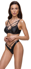Schwarzes BH- und Riostring-Set im Mattlook mit Stretchriemen und Ringen von Cottelli – Ansicht 3