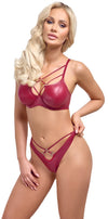 Roter BH- und String-Set im Wetlook mit Ringen und Riemchen von Cottelli – Ansicht 3