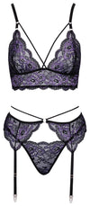 Schwarzes Straps-Set aus Blütenspitze mit Bralette, Strapsgurt und String von Cottelli – Ansicht 7