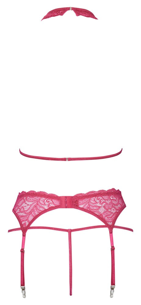 Pinkfarbenes Straps-Set aus feiner Spitze mit Neckholder-BH und String von Cottelli – Ansicht 7