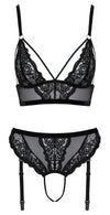 Schwarzes Bralette-Set mit Straps-Slip ouvert aus Spitze und Powernet von Cottelli – Ansicht 8