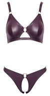 Lilafarbenes BH- und Slip-Set im Wetlook mit Roségold-Ringen (Ouvert) von Cottelli – Ansicht 7