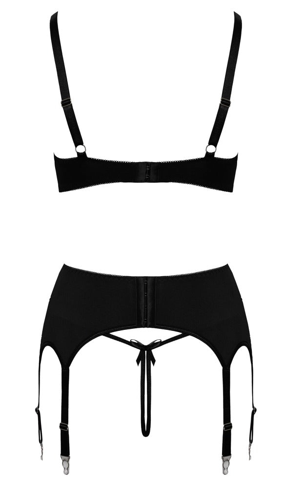 Schwarzes Straps-Set mit weißen spitzenüberzogenen Fronten und Metall-Details von Cottelli – Ansicht 8