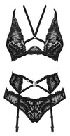 Schwarzes sündiges Straps Set mit elastischen Dekolleté Riemchen von Obsessive – Ansicht 4