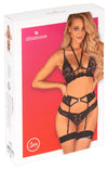 Schwarzes sündiges Straps Set mit elastischen Dekolleté Riemchen von Obsessive