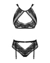 Schwarzes Set Allastia mit BH und Straps-Slip in bestickter Transparenz von Obsessive – Ansicht 3