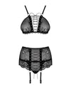 Schwarzes Set Basitta mit BH, Strapsgurt und String in Netz-Optik von Obsessive – Ansicht 3