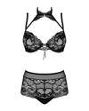 Schwarzes Set Elizenes mit Bügel-BH und High-Waist-Slip aus Spitze von Obsessive – Ansicht 3