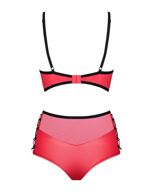 Rotes Set Leatheria im Wetlook mit schwarzen Kontrasten und Powernet von Obsessive – Ansicht 4
