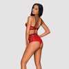 Rotes Set Leatheria im Wetlook mit schwarzen Kontrasten und Powernet von Obsessive – Ansicht 2