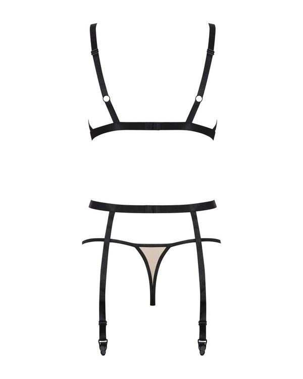 Nudefarbenes 3-teiliges Straps-Set Nudelia mit schwarzen Kontrasten von Obsessive – Ansicht 5