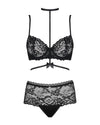 Schwarzes 3-teiliges Set Raquelia aus Blütenspitze mit Brustharness von Obsessive – Ansicht 3