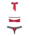 Rotes Set Sensuelia aus Stretchsatin und Spitze mit Wickel-Top und String von Obsessive – Ansicht 4