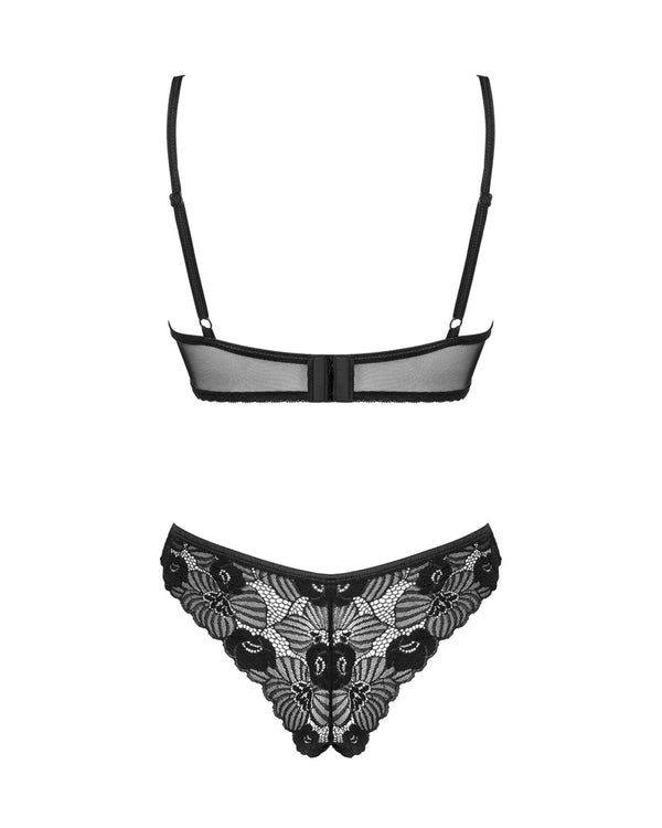 Schwarzes sinnliches Dessous Set aus zarter Blütenspitze von Obsessive – Ansicht 4