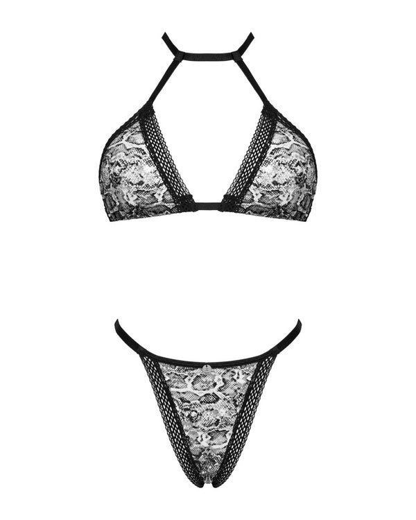Set Xenita im Animal-Print mit schwarzem Spitzenbesatz, Soft-BH und String von Obsessive – Ansicht 3