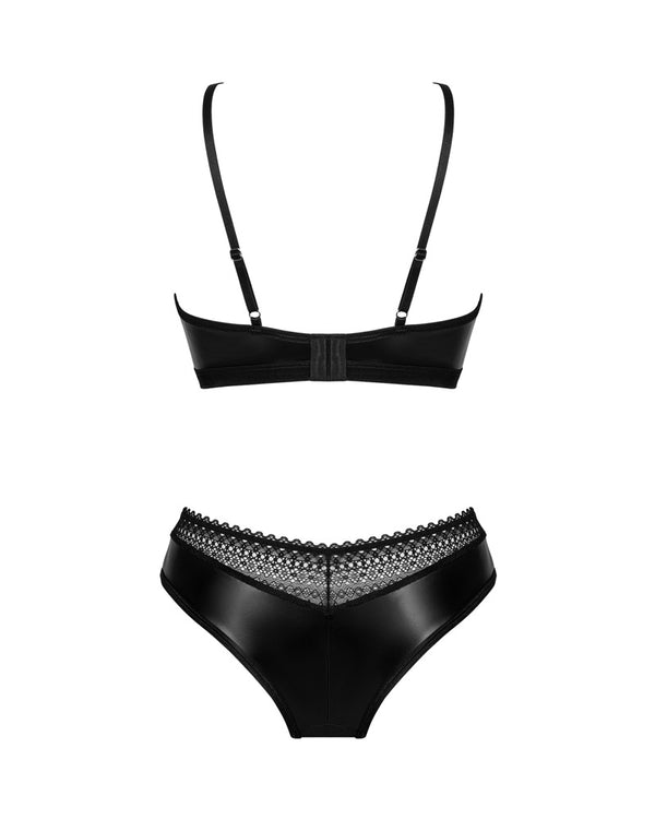 Schwarzes 2-teiliges Set Norides im Wetlook mit Bügel-BH und Slip von Obsessive – Ansicht 4