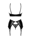 Schwarzes 3-teiliges Set Norides im Wetlook mit Strapsgurt und String von Obsessive – Ansicht 4