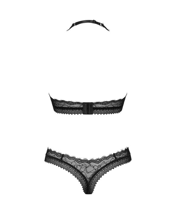 Schwarzes Set Medilla aus Stretchspitzen-Mix mit Bügel-BH und String von Obsessive – Ansicht 4
