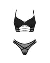 Schwarzes Set Roxelia aus Tüll und Stretchmaterial mit Bügel-BH und Riostring von Obsessive – Ansicht 3