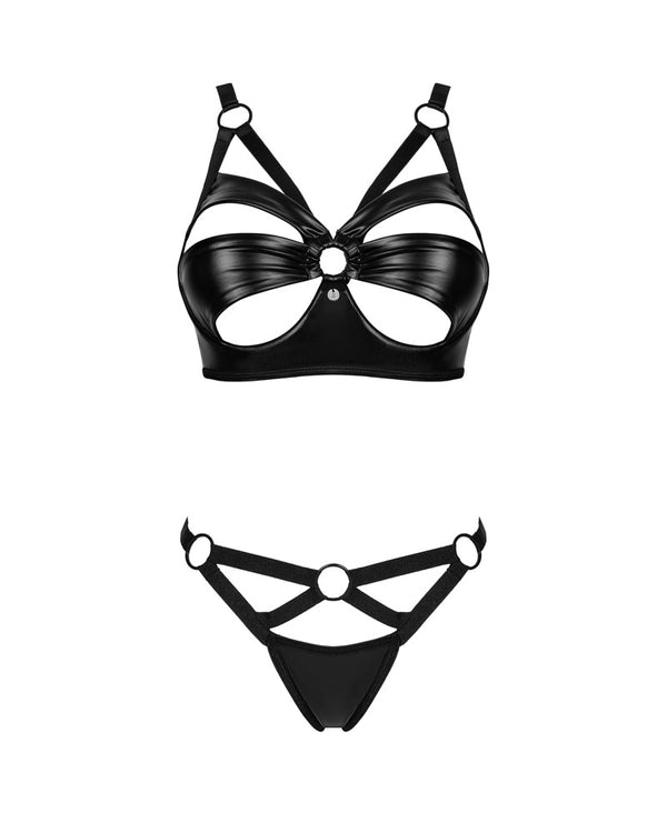 Schwarzes Set Armares im Wetlook mit Bügel-BH und Riostring von Obsessive – Ansicht 3