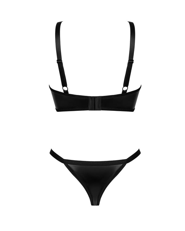 Schwarzes Set Armares im Wetlook mit Bügel-BH und Riostring von Obsessive – Ansicht 4