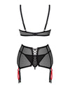 Schwarzes sündiges Straps Dessous Set mit aufregenden roten Akzenten von Obsessive – Ansicht 4