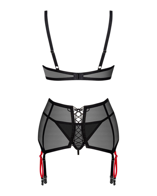 Schwarzes sündiges Straps Dessous Set mit aufregenden roten Akzenten von Obsessive – Ansicht 4