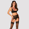 Schwarzes sündiges Straps Dessous Set mit aufregenden roten Akzenten von Obsessive