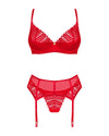 Rotes 3-teiliges Set Ingridia in feiner Transparenz mit Strapsgurt und String von Obsessive – Ansicht 3