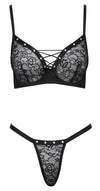 Schwarzes BH- und Riostring-Set aus Spitze mit Ösen und Zierschnürung von Cottelli – Ansicht 6