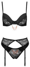 Schwarzes BH-Set aus Stretch-Spitze und Satin mit abnehmbarem Kettchenbesatz von Cottelli – Ansicht 6