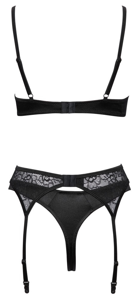 Schwarzes BH-Set aus Stretch-Spitze und Satin mit abnehmbarem Kettchenbesatz von Cottelli – Ansicht 7
