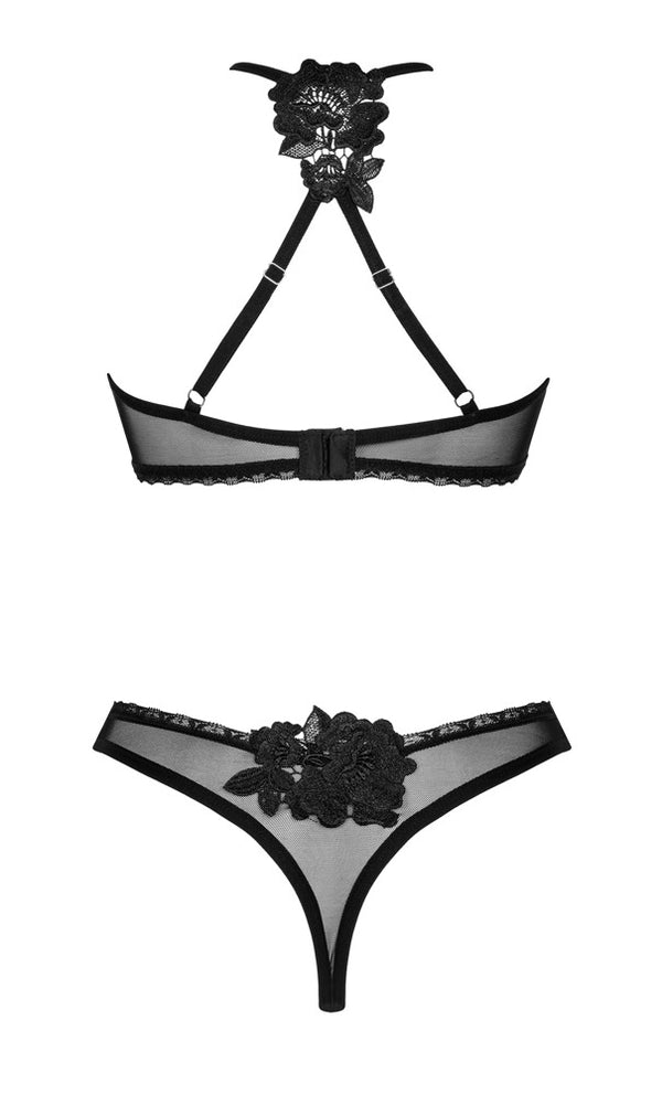Schwarzes transparentes Set Latinesa aus Stretchtüll mit Soft-BH und Riostring von Obsessive – Ansicht 4