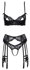 Schwarzes Straps-Set aus Stretch-Spitze mit Halbcup-BH und Cut-outs von Cottelli – Ansicht 8