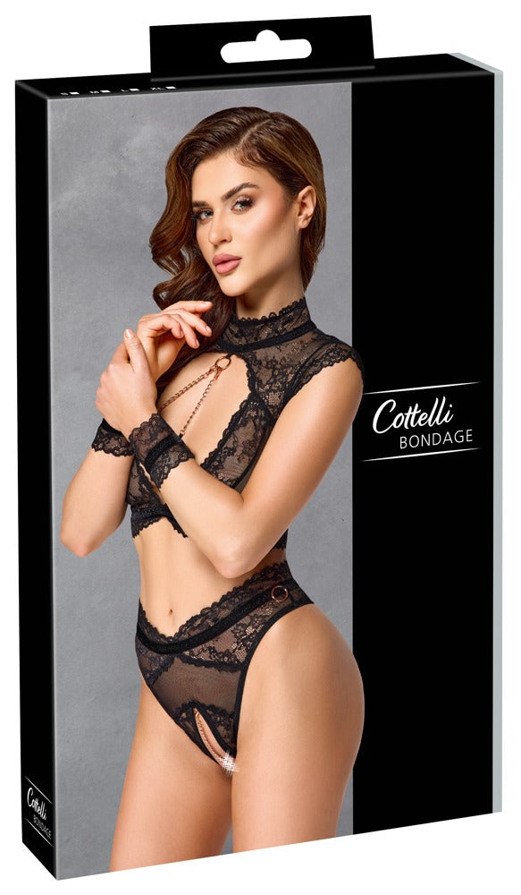 Schwarzes verführerisches Spitzen Set mit Fesseln von Cottelli BONDAGE