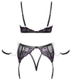Dunkellila Straps-Set aus Soft-BH, Straps-String und Armfesseln mit Mattlook-Details von Cottelli BONDAGE – Ansicht 8
