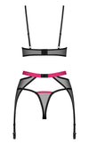 Schwarzes 3-teiliges Straps-Set Novenes mit Soft-BH, Strapsgürtel und V-String von Obsessive – Ansicht 4