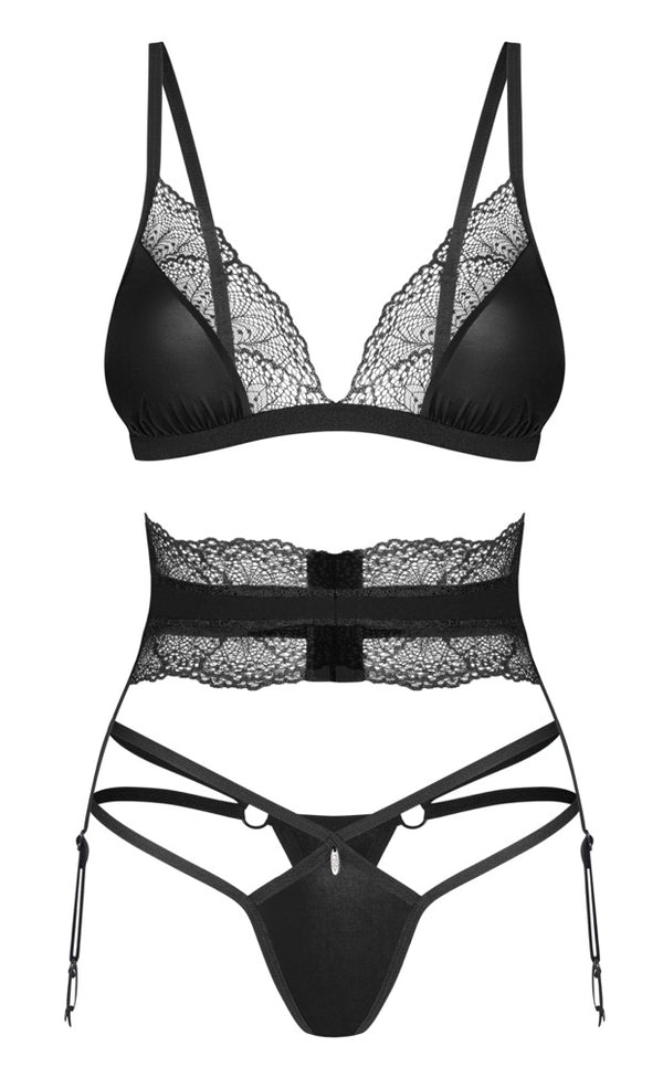 Schwarzes Set Lobellis mit BH, Riostring und Strapsgürtel von Obsessive – Ansicht 6