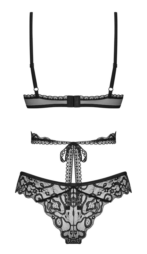 Schwarz-transparentes 2-teiliges Set Blomentis mit BH und Slip von Obsessive – Ansicht 7