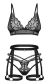 Schwarz-transparentes 3-teiliges Set Blomentis mit Soft-BH, Straps-Harness und String von Obsessive – Ansicht 7