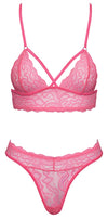 Neonpinkfarbenes Dessous-Set aus Spitze mit Neckholder-BH und String von Fantasy by Cottelli – Ansicht 4