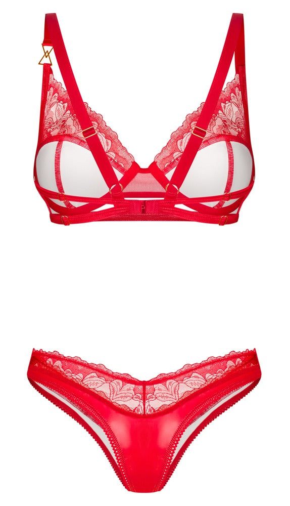 Rotes Set Aliosa mit Bügel-BH und Riostring im Glanz-Look von Obsessive – Ansicht 5