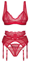 Rotes 3-teiliges Set Cupide Desir mit BH, Strapsgürtel und String von Obsessive – Ansicht 5