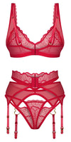 Rotes 3-teiliges Set Cupide Desir mit BH, Strapsgürtel und String von Obsessive – Ansicht 6