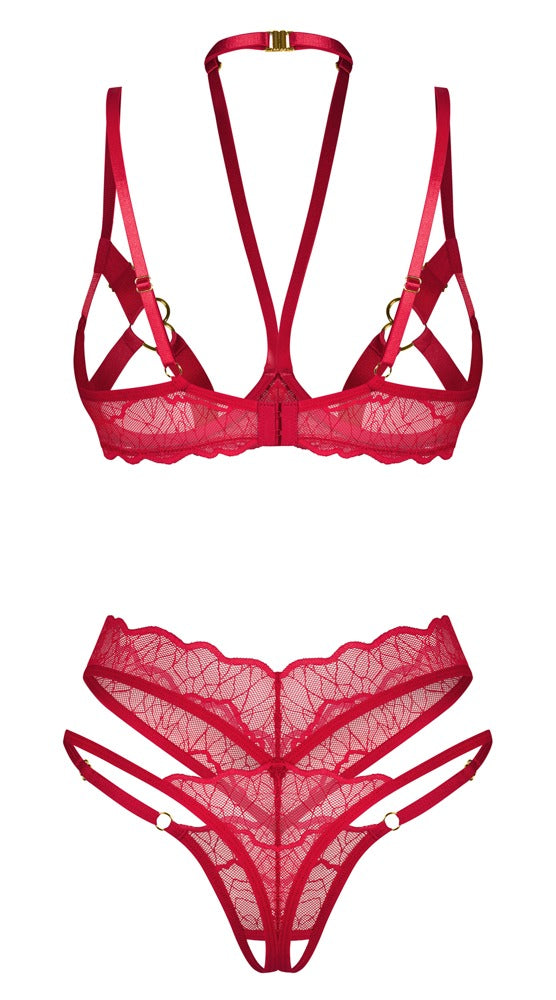 Rotes Ouvert-Set Cupide Desir mit BH und String und goldfarbenen Details von Obsessive – Ansicht 3