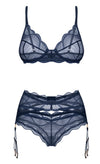 Transparentes Straps-Set Nightly Blue mit Bügel-BH, Strapsgürtel und String von Obsessive – Ansicht 4